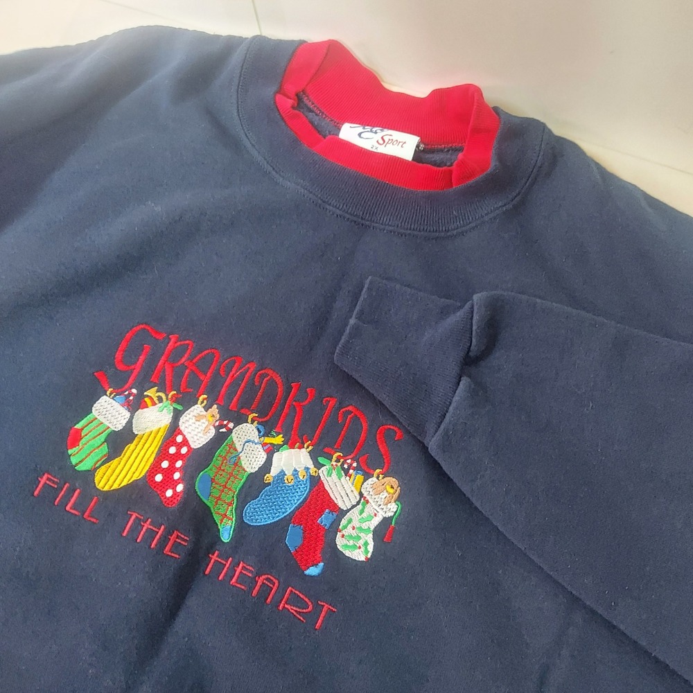 MC Sport Grandkids Fill The Heart Navy Red Trim Embroidered Sweatshirt 2X‎ USA